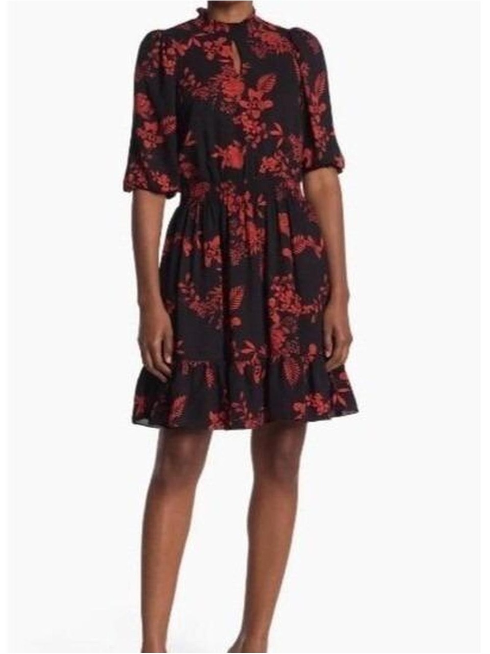 Nanette Lepore Black Mini Dress with Red Floral Print